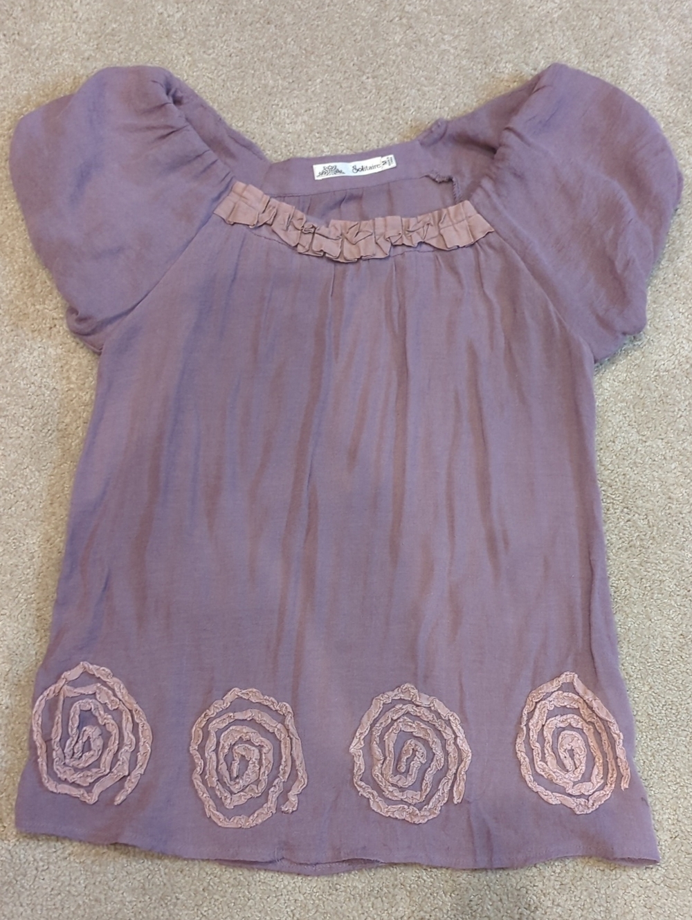 Solitaire Lavender Short Sleeve Top with Rosette Trim